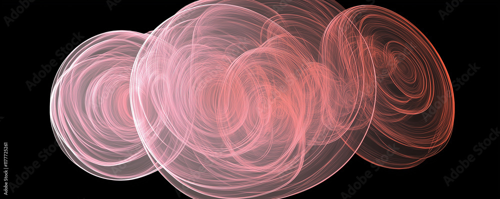 Poster pink concentric circles creating abstract shapes on black background
