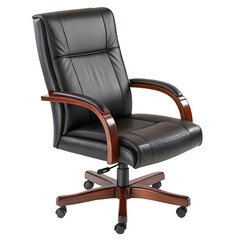Naklejka premium Luxurious black leather office chair with gold accents.