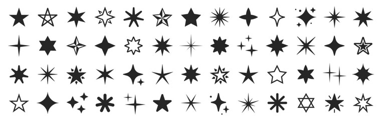 Stars icon set. Different sparkles star collection. Shine, twinkling stars, asterisk, alone star in different styles - stock vector.