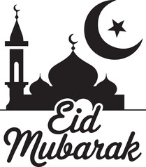 Eid Mubarak caligraphy design. lettering typography silhouette illustration.