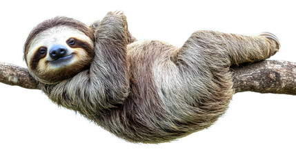 Naklejka premium Adorable Sloth Relaxing on a Tree Branch, Showcasing Its Unique Features and Gentle Expression in a Tropical Habitat Setting