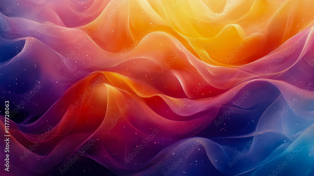 Poster abstract fluid art: a symphony of color and light in waving patterns