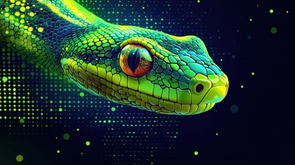 Obraz premium Modern Green Snake Design with Abstract Elements and Vibrant Colors