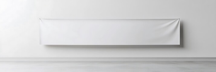 Horizontal white banner stretched taut against a flat white wall