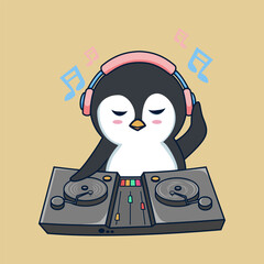The dj in headphones penguin cute illustration 