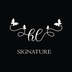 HL Handwritten initial letter, HL simple signature vector logo with butterfly shape variation, beauty, photography letter logo design. H L