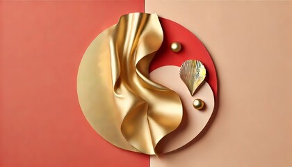 Gold paper background with orange, a soft matte texture and a minimalist design. With clean folds and pastel tone, calm and contemporary aesthetics. Perfect for modern
 Created with generative AI.