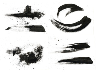 Art black ink mascara smear brushstroke painting blot. Abstract stain texture background.