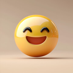3D Happy Smiley Face Emoji on a Beige Background, Fun and Cheerful Digital Icon
