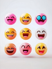 Bright and Colorful Emoji Faces with Various Expressions on a White Background, Modern Digital Design

