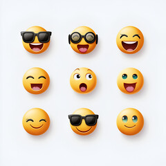 Set of Nine Emojis with Different Expressions on a White Background, Fun and Playful Design
