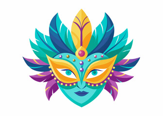 Obraz premium Colorful Carnival Mask with Vibrant Feathers – Mardi Gras Celebration Mask Art
