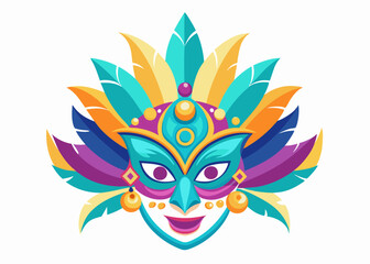 Obraz premium Colorful Carnival Mask with Vibrant Feathers – Mardi Gras Celebration Mask Art