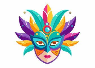 Colorful Carnival Mask with Vibrant Feathers – Mardi Gras Celebration Mask Art