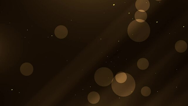 Gold bokeh animation with glowing particles gently moving on a dark background, creating an elegant and luxurious atmosphere. Perfect for romantic, glamorous, or celebratory themes.