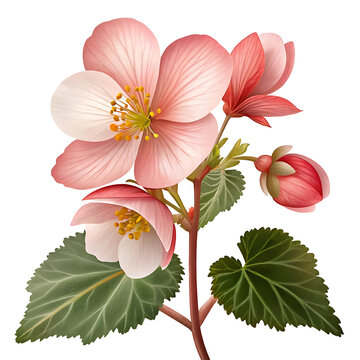 pink begonia flowers on white background clip art preview