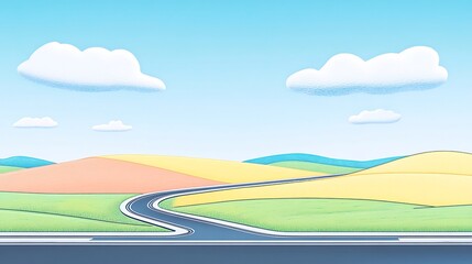 Vibrant 3D Render: Winding Road Through Pastel Landscape. AI Generated
