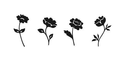 Vector illustration of flower in simple hand drawn and linocut style. Simple contour vector illustration for cosmetics, postcard and pattern.