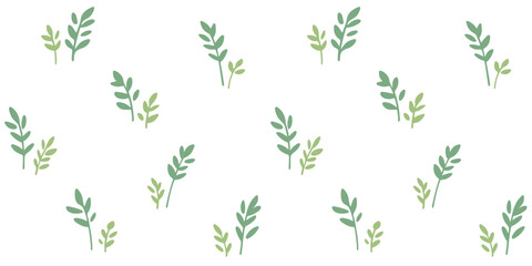 Branch with green leaves. Trendy pattern with twig. Vector illustration.