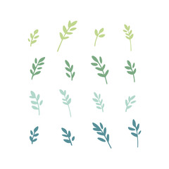 Set of different branches with leaves. Flat vector illustration.