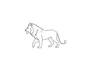 A black and white coloring page depicting a lion pattern with bold lines and a clean line art style against a white background, Vector illustration.