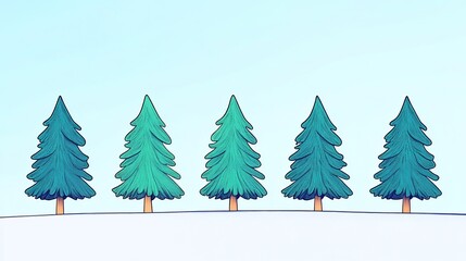 Obraz premium Charmingly Illustrated Winter Pines: Digital Art in a Minimalist Style. AI Generated