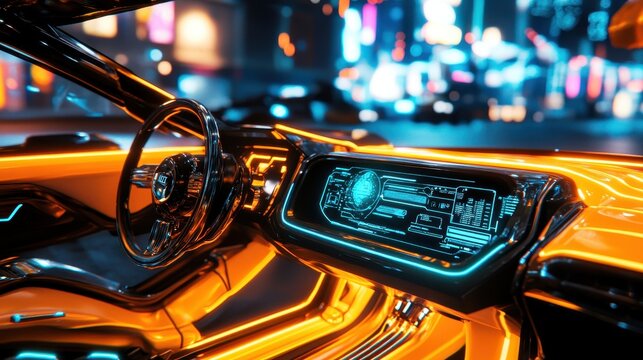 Futuristic Car Interior with Neon Lights