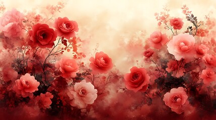 Red Roses Blossom in Artistic Watercolor Style
