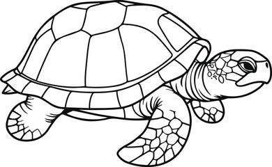 A simple coloring page line art illustration of an abstract turtle using simple shapes and lines on a white background for adults to color within the outlines 1.eps