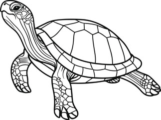 A simple coloring page line art illustration of an abstract turtle using simple shapes and lines on a white background for adults to color within the outlines 3.eps