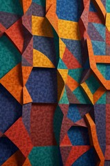 Interlocking shapes or tessellations in contrasting or complementary colors.

