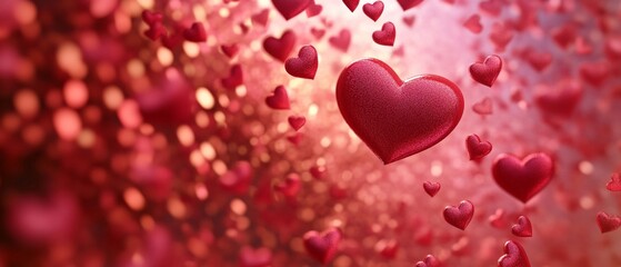 A Floating red hearts create romantic atmosphere, perfect for celebrations