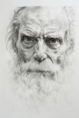 A close-up sketch of an elderly man with expressive features highlighting wisdom and age.
