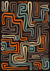Labyrinth hand draw illustration, bold cartoon line, ethnic, groovy