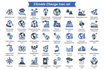 Climate Change Blue Icon Set