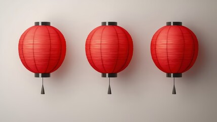 Obraz premium Three vibrant red lanterns hang against a neutral wall, adding a touch of color and charm to the space Chinese New year, Lunar, year of Snake.