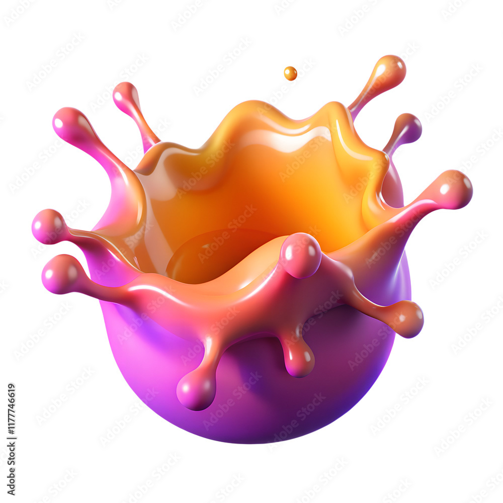 Poster 3d splash of juice or holographic colored liquid. abstract colorful wave flowing isolated