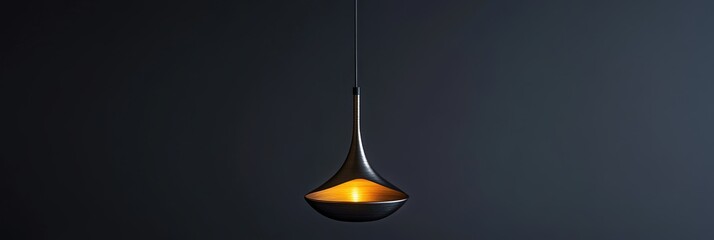Suspended metallic light bulb with dark grey background