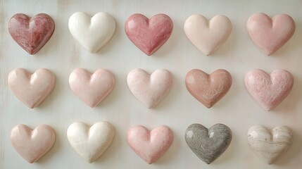 Obraz premium A collection of pastel pink hearts symbolizing love on a gentle backdrop