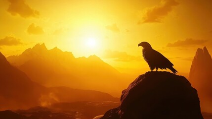 Majestic Eagle Silhouette at Sunset Over Mountains