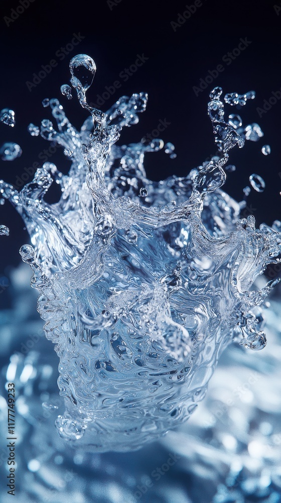 Poster dynamic water element splash underwater hyperrealistic image dark background close-up fluid motion f