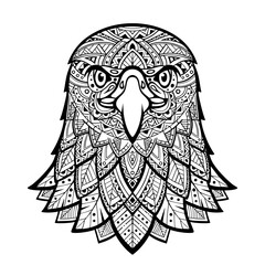 Eagle head zentangle stylized, freehand pencil, ink, hand drawn, pattern. Zen art. Ornate. Lace. Coloring. Black and white image. Eagle head front mandala zentangle coloring. Vector illustration 