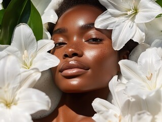 Serene Portrait of Woman Surrounded by Elegant White Flowers
