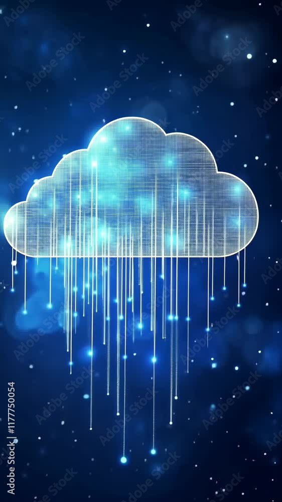 Poster digital cloud with glowing rain effect creates a serene atmosphere in a cosmic setting