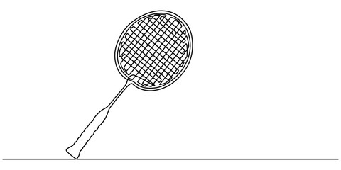 Badminton racket one line art. Continuous line drawing of badminton, string, sport, fitness, Badminton racket and  shuttlecock one line art. Continuous line drawing, leisure, professional, play.     