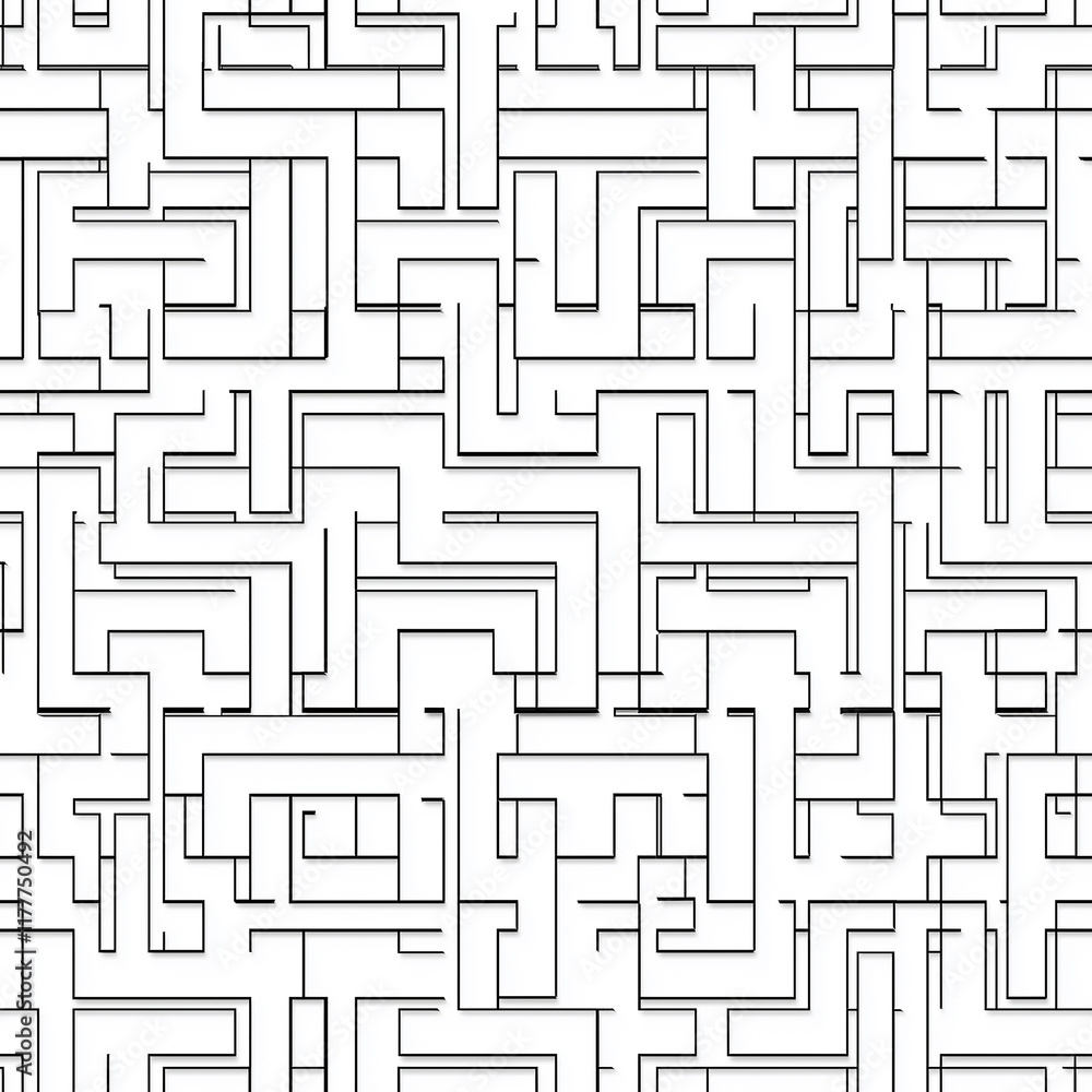 Poster minimalist linear seamless pattern design abstract labyrinth layout digital art black and white top 