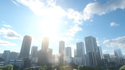 Obraz premium Modern Cityscape Under Bright Blue Sky