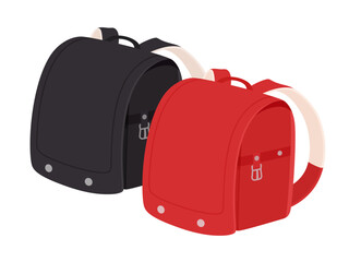 赤と黒のランドセルのイラスト素材