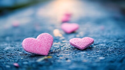 Fototapeta premium Many pastel pink hearts representing love scattered across a gentle surface
