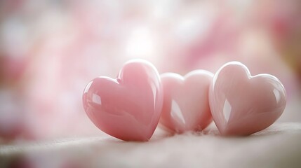 Obraz premium A group of pastel pink hearts symbolizing love placed on a soft background